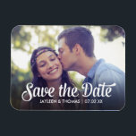 Retro White Script Enregistrer la date Full Bleed<br><div class="desc">Avec un joli script avec votre photo.</div>