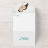 Retro White Snowflake Swirl op Blauwgroen huwelijk All In One Uitnodiging (Buitenkant)