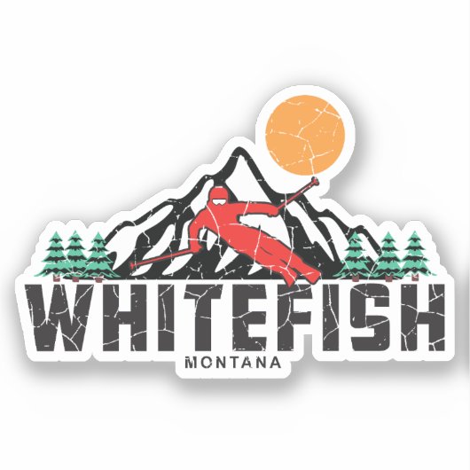 Retro Whitefish Bergski Sticker (Voorkant)