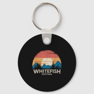 Retro Whitefish Montana Ski Lodge Winteravontuur Sleutelhanger