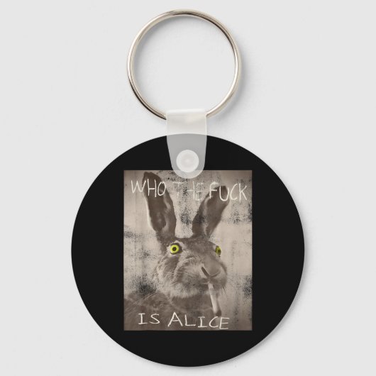 Retro Wie de FCK is Alice Funny Rabbit Sleutelhanger (Voorkant)