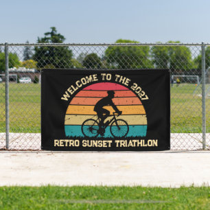Retro Wielrennen Zonsondergang Custom Triatlon Spandoek