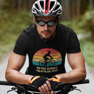 Retro Wielrennen Zonsondergang Custom Triatlon T-shirt