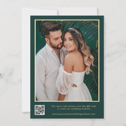Retro Wij doen Smaragd Groen & Goud QR Code Bruilo Kaart (Achterkant)