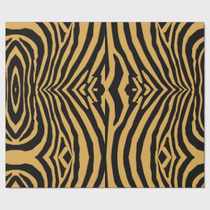 RETRO WILD ANIMAL PRINT PATROON GOUD ZWART GESTREE CADEAUPAPIER