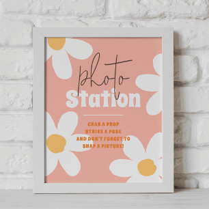 Retro Wild Daisy Boho Groovy Verjaardag Fotobord Poster