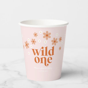 Retro wild een daisy boho eerste verjaardag papieren bekers