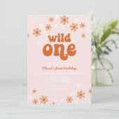 Retro wild één daisy boho eerste verjaardagsuitnod kaart (Staand voorkant)
