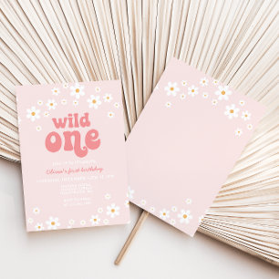 Retro wild één daisy boho floral first jarig kaart