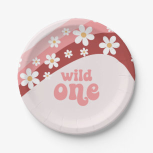 Retro wild een daisy boho floral first verjaardags papieren bordje