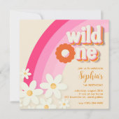 Retro Wild One Daisy Birthday Roze Kaart (Voorkant)