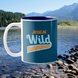Retro Wild Swimmer Graphic voor Dames Tweekleurige Koffiemok