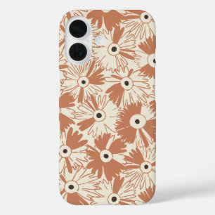 Retro Wilde Bloem Grote Schaal Bloemige Terracotta iPhone 16 Hoesje