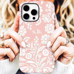 Retro Wilde Bloem Zachte Koraal Bloem Initialen iPhone 16 Pro Max Hoesje