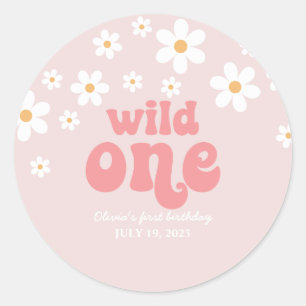 Retro wilde één madeliefje boho bloemige eerste ve ronde sticker
