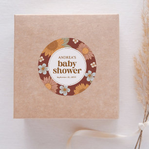 Retro Wildflowe-Baby shower Ronde Sticker