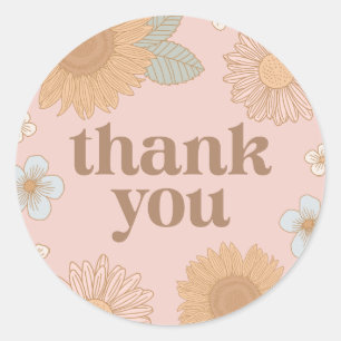 Retro Wildflower Baby shower Dank u Ronde Sticker