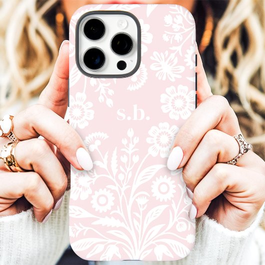 Retro Wildflower Blush Roze Bloemen Monogram Case-Mate iPhone Case