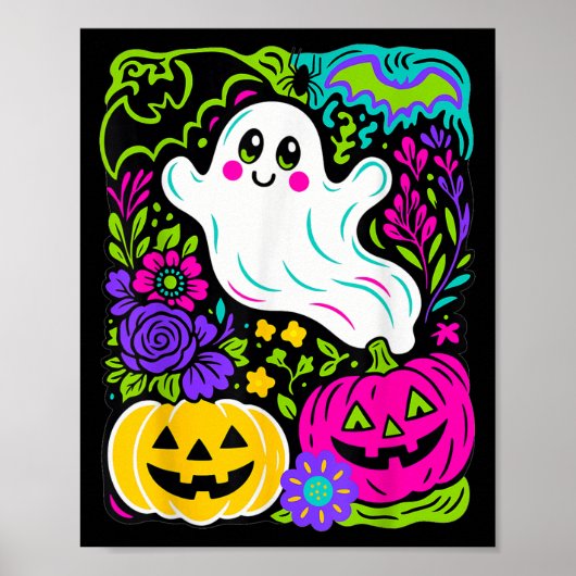 Retro Wildflower Boho Ghost Floral Halloween Cute Poster (Voorkant)