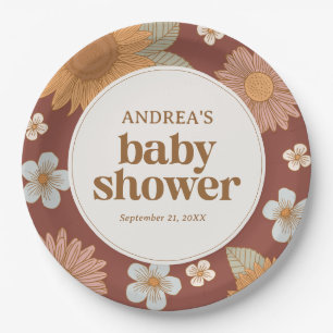 Retro Wildflower Meisje Baby shower Papieren Bordje
