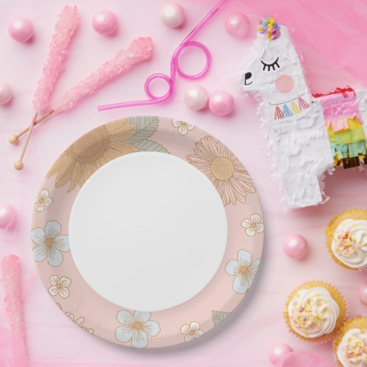 Retro Wildflower Verjaardagsfeest Papieren Bordje (Feest)