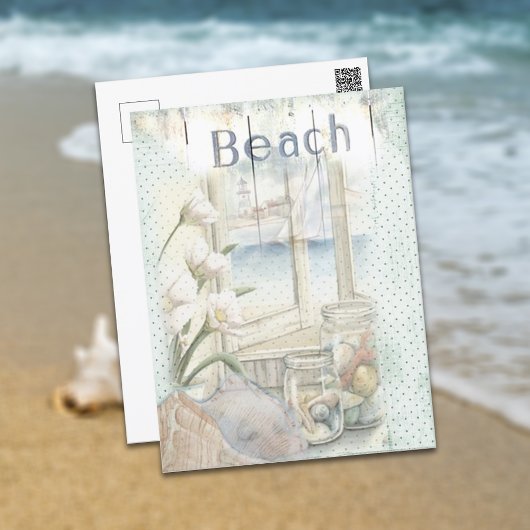 Retro Window Beach Scene Subliving Briefkaart