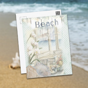 Retro Window Beach Scene Subliving Briefkaart