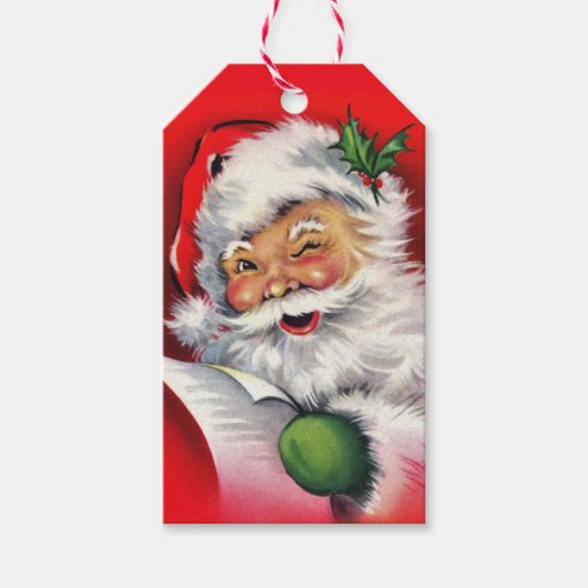 Retro Winking Santa Claus Kerstmis Cadeaulabel (Voorkant)