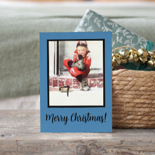 Retro Winter Baby Stps Blue Framed Kerstmis Feestdagenkaart