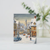 Retro Winter Cityscape Feestdagenkaart (Staand voorkant)