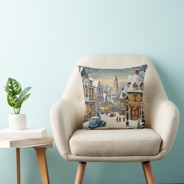 Retro Winter Cityscape Kussen (Stoel)