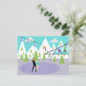 Retro Winter Ski Resort Briefkaart (Staand voorkant)