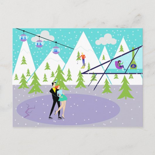 Retro Winter Ski Resort Briefkaart (Voorkant)