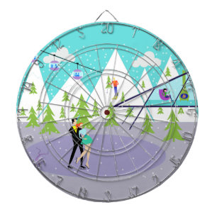 Retro Winter Ski Resort Dart Board Dartbord