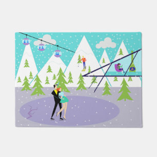 Retro Winter Ski Resort Deuren Mat