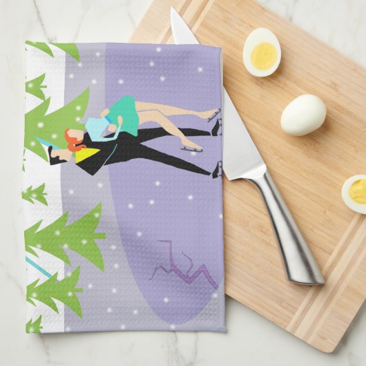 Retro Winter Ski Resort Kitchen Towel Theedoek (Quarter Fold)