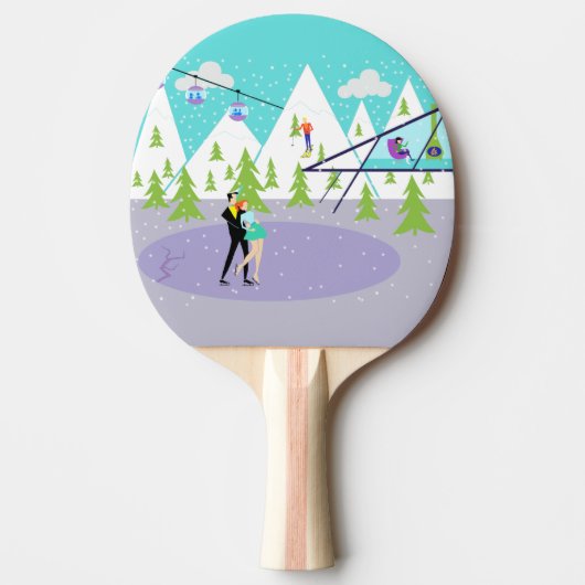 Retro Winter Ski Resort Ping Pong Paddle Tafeltennisbatje (Voorkant)