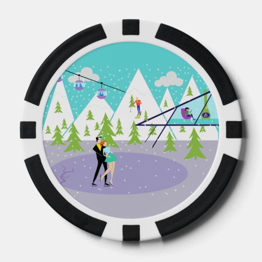 Retro Winter Ski Resort Poker Chip (Voorkant)