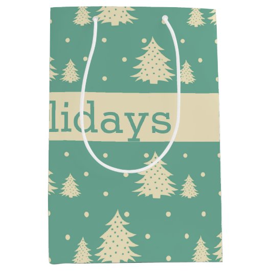 Retro Winter Trees op Turquoise met tekstband Medium Cadeauzakje (Voorkant)