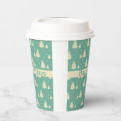 Retro Winter Trees op Turquoise met tekstband Papieren Bekers (Links)
