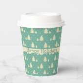 Retro Winter Trees op Turquoise met tekstband Papieren Bekers (Voorkant)