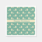 Retro Winter Trees op Turquoise met tekstband Servet (Voorkant)