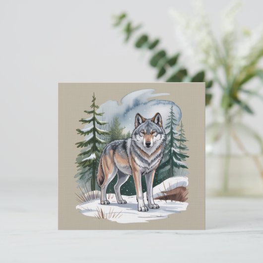 Retro Winter Wolf Watercolor 90's Wilderness Natur Kaart (Staand voorkant)