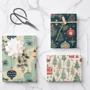 Retro Winter Wonderland kerstboom cadeau Inpakpapier Vel