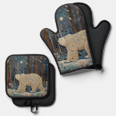 Retro wit beer boho winterbos ovenwant & pannenlap set (Voorkant / Achterkant)