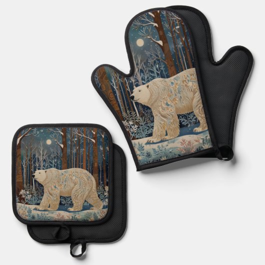 Retro wit beer boho winterbos ovenwant & pannenlap set (Voorkant / Achterkant)