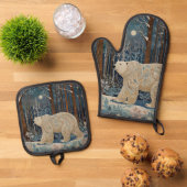 Retro wit beer boho winterbos ovenwant & pannenlap set (Top down)