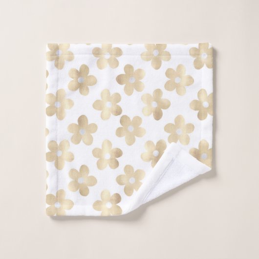 Retro Wit Goud Daisy Bloemen Bad Handdoek (Wasdoekje)