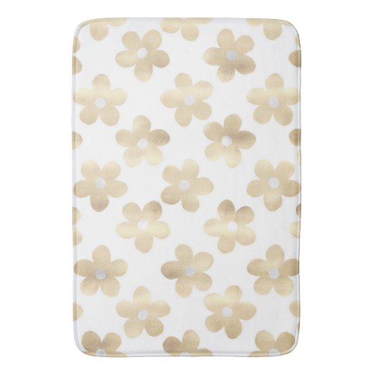Retro Wit Goud Daisy Bloemen Badmat (Voorkant Verticaal)