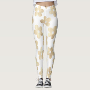 Retro Wit Goud Daisy Bloemen Leggings